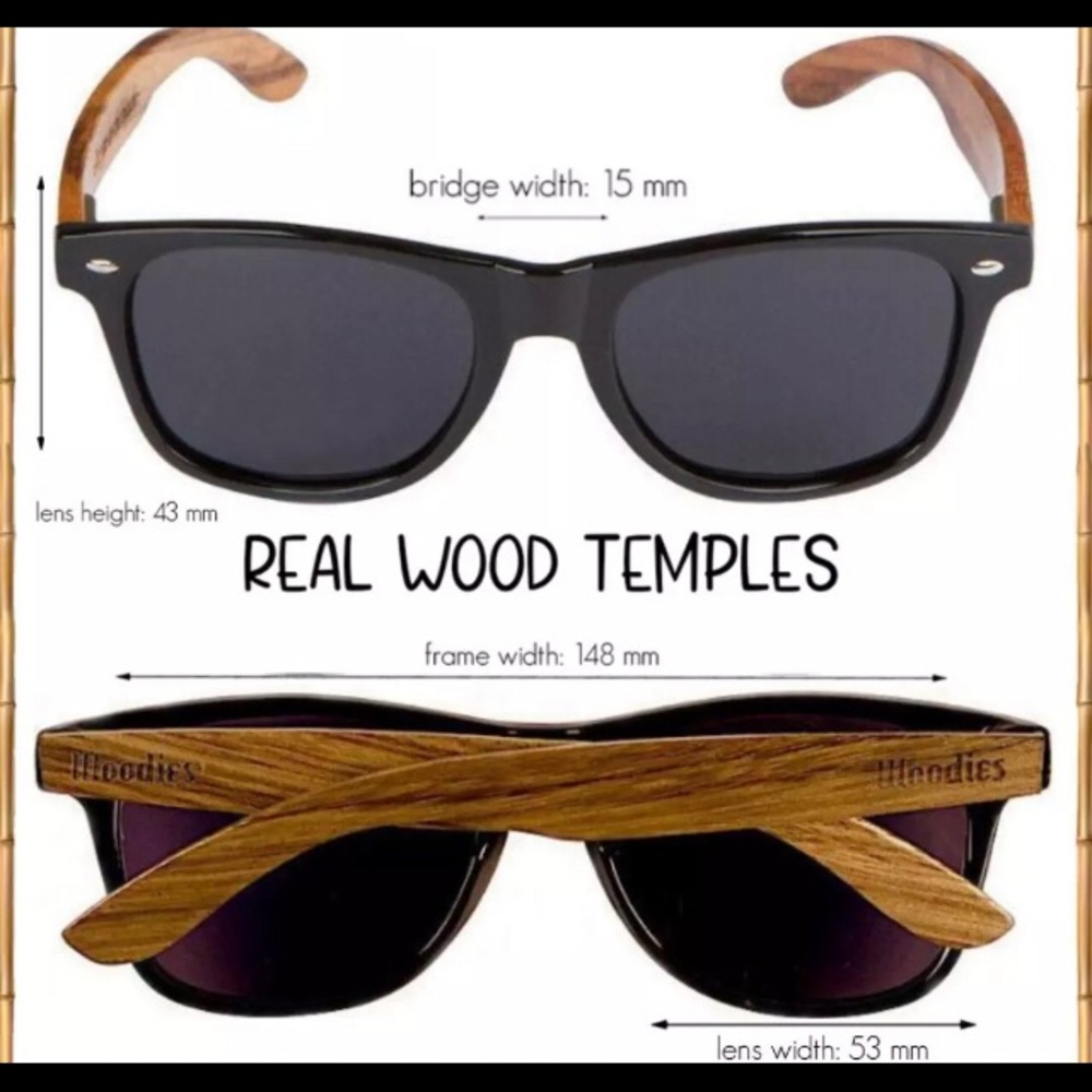 Woodies Beachwear Unisex Sunglasses Walnut Wood Polarized Black Lens
